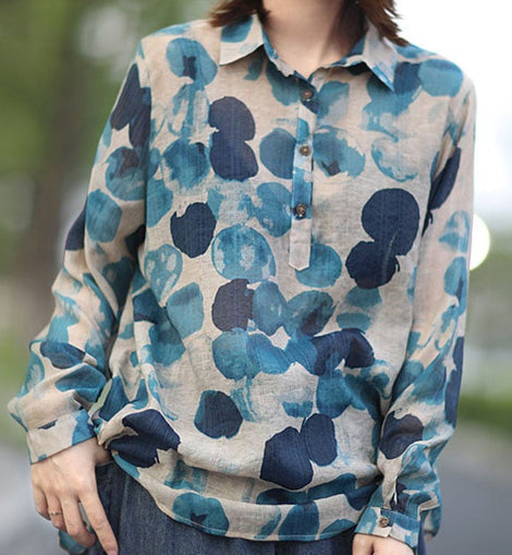 Style PeterPan Collar Button Print Fall Shirt Long sleeve