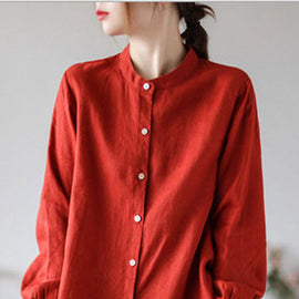 Style Red Embroideried wrinkled Fall Top Long sleeve