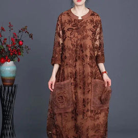 Italian Black Jacquard Long Lace Dress Casual Spring Maxi Dress