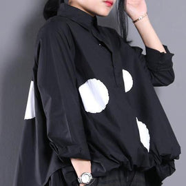 Women Asymmetric Clothes Christmas Gifts Black Dotted Blouse