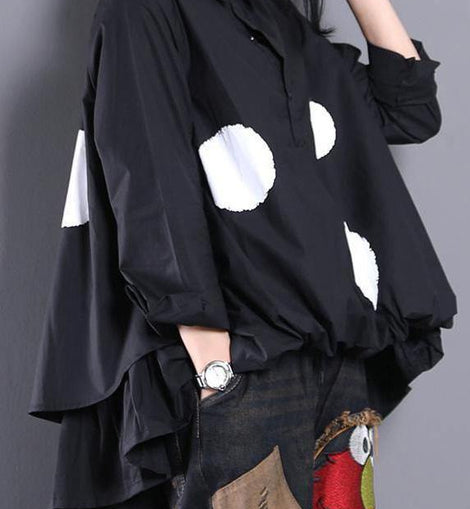 Women Asymmetric Clothes Christmas Gifts Black Dotted Blouse