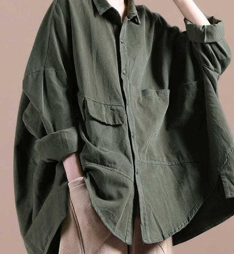 Women Batwing Sleeve Green Coat Fashion Spring Outfit