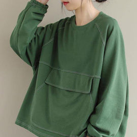 Women O Neck Patchwork Spring Clothes Inspiration Green Shirts