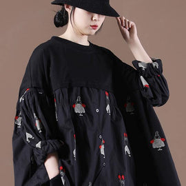 Women Patchwork Spring Blouse Black Tops