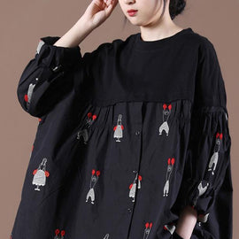 Women Patchwork Spring Blouse Black Tops