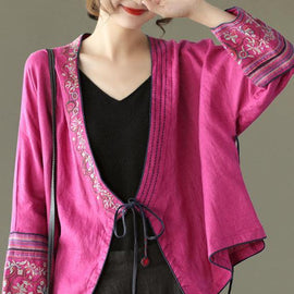 Women Red Embroideried Long sleeve Linen Shirt