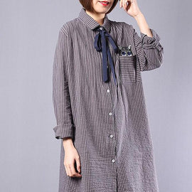 Women Spring Cat Lacing Stripe Loose Shirt