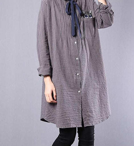 Women Spring Cat Lacing Stripe Loose Shirt