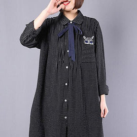 Women Spring Cat Lacing Stripe Loose Shirt