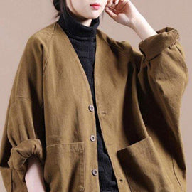 Women V Neck Fine Spring Coat Chocolate Daily Coats