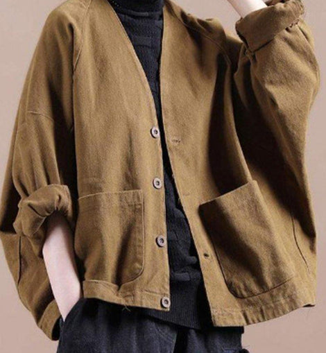 Women V Neck Fine Spring Coat Chocolate Daily Coats