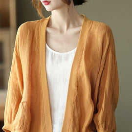 Women Yellow Patchwork Pockets Fall Button Long Sleeve Shirt Tops