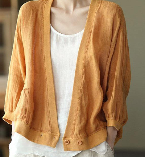 Women Yellow Patchwork Pockets Fall Button Long Sleeve Shirt Tops