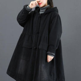 Women black  clothes Fashion Ideas hooded large hem coat