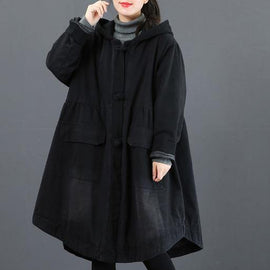 Women black  clothes Fashion Ideas hooded large hem coat