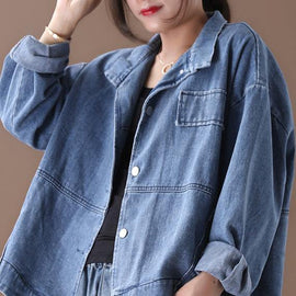 Women stand collar fine casual coats denim blue coats