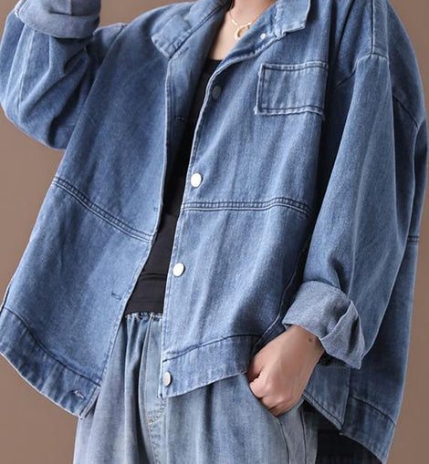 Women stand collar fine casual coats denim blue coats