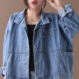 Women stand collar fine casual coats denim blue coats