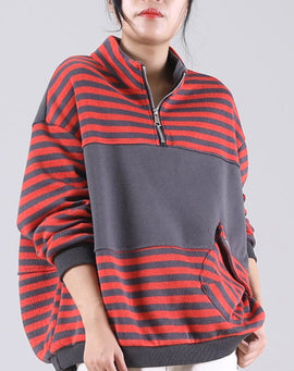 diy Orange Striped Sweatshirts Top Spring