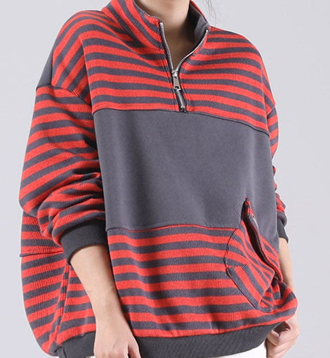 diy Orange Striped Sweatshirts Top Spring