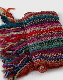 new women rainbow striped knit scarf tassel vintage warm scarves