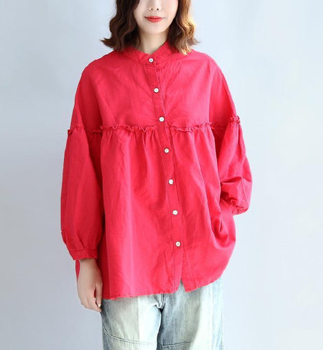 red casual cotton tops