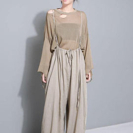 stylish women khaki cotton linen wide leg pants multiple wearing methods pants