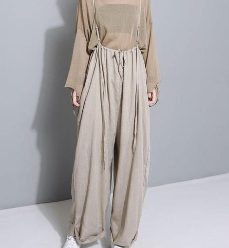 stylish women khaki cotton linen wide leg pants multiple wearing methods pants