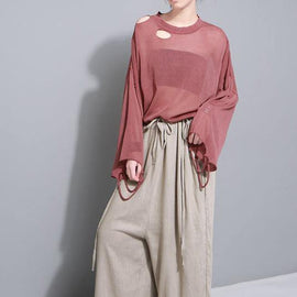 stylish women khaki cotton linen wide leg pants multiple wearing methods pants