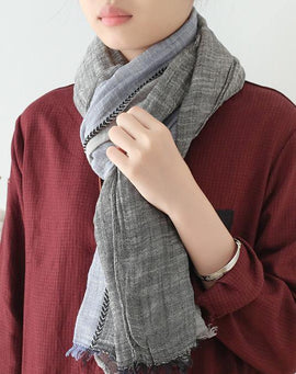 winter black blue gray patchwork color scarf cotton linen women vintage scarves